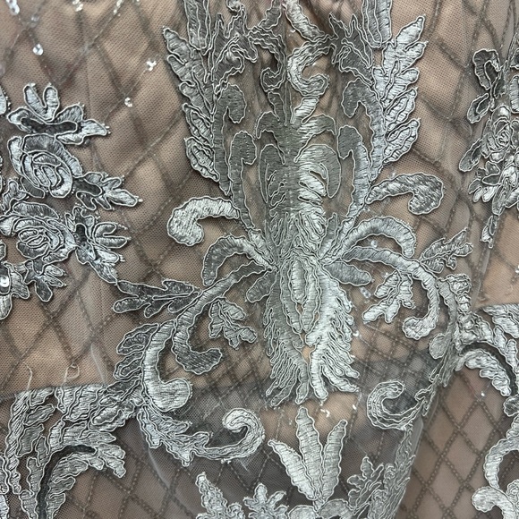 NWT Janique 1937 size 18 silver/nude long sleeve lace long dress - Picture 4 of 6